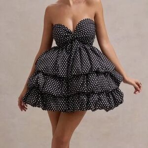 NWT Club L London Pepper Black Polka Dot Strapless Ruffled Dress - 14